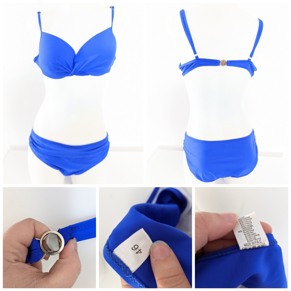 Chic Blue Bikini Set Sz L Bottom & Top No Push-Up